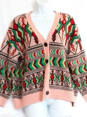 Anthropologie Farm Rio Amulet Oversized Cardigan Sweater Southwestern Aztec Sz S
